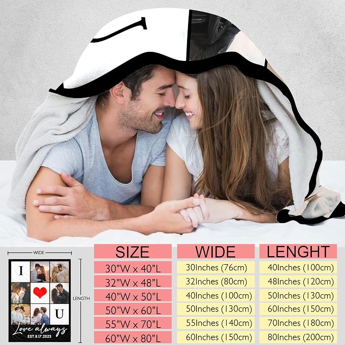 Personalized Couples Gifts for Boyfriend Girlfriend Wife Husband Him Her Mom Dad, Customized Birthday I Love You Gifts for Valentines Mother's Day Fathers Day, Custom Photo Blanket with Picture Text