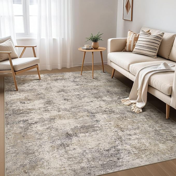 Nakagishi Boho 7x9 Area Rug Living Room Rugs Machine Washable Brown Grey | Soft, Pet & Kid Friendly, Carpet for Living Room/Bedroom/Office/Kitchen/Nursery, Daily Home Decor Stain Resistant Moroccan