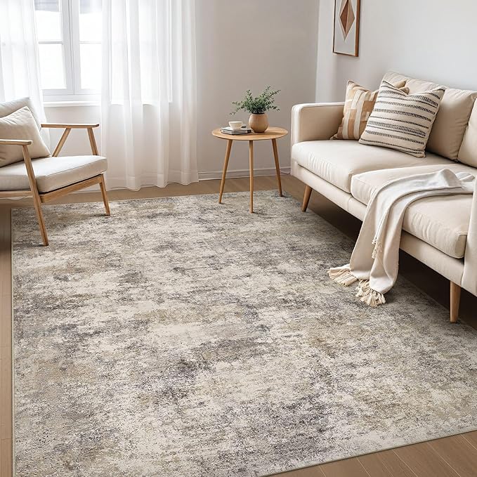 Nakagishi Boho 6x9 Area Rug Living Room Rugs Machine Washable Brown Grey | Soft, Pet & Kid Friendly, Carpet for Living Room/Bedroom/Office/Kitchen/Nursery, Daily Home Decor Stain Resistant Moroccan