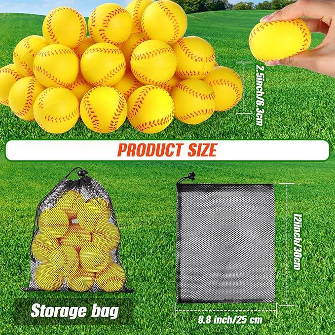 HyDren Mini Softball Stress Ball Bulk Foam Yellow Baseball Squeeze Balls Sport Toy with Storage Bag Party Favors for Anxiety Relief School Carnival Reward Christmas Stocking Fillers(6cm,50 Pack)