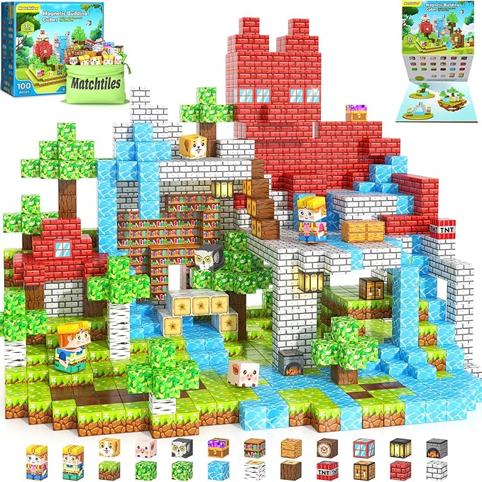 Magnetic Blocks - Mine Magnet World Building Toys for Kids Ages 5-7 6-8 8-12, STEM Magnetic Building Blocks Kids Sensory Toys Games, Present for 3+ Year Old Boys and Girls