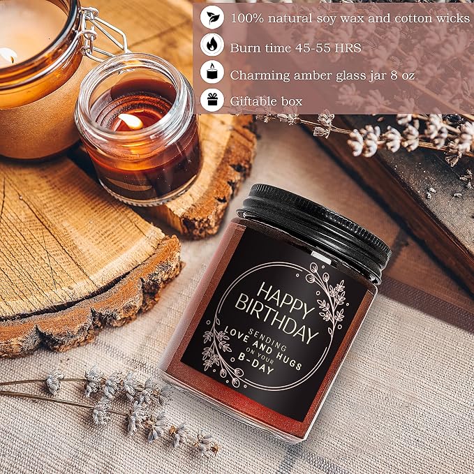 Birthday Gifts for Women Men - Sending Love Hugs Bday Candle for Her Him - 16th18th 21st 30th 40th 50th Happy Birthday Candle Gift for Sister Mom Wife Friends - Jasmine Relaxing Soy Spa Candle