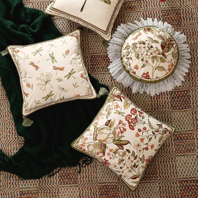 Designer Velvet Throw Pillow Covers,18"x18" Set of 2-Grace A | Pillow Cover,Concealed Zipper Design,Dragonfly Pattern,Sofas,Bedroom,Living Room,Lounge Chairs,All Season Home Decor
