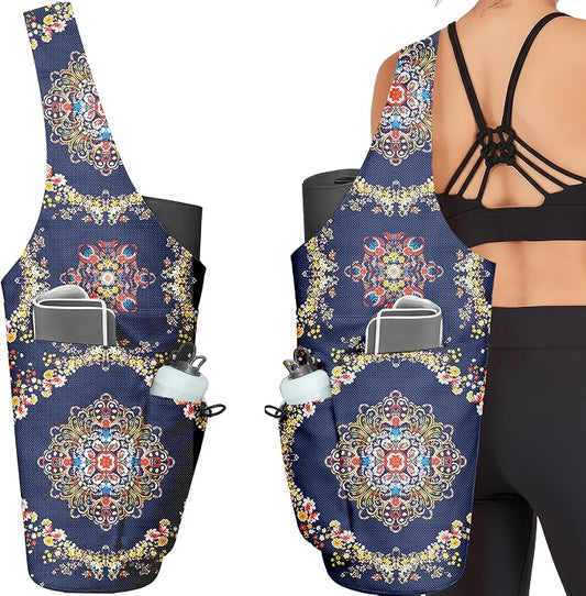 Yoga Bag for Women, Large Yoga Mat Bag Tote Carrier with Wet Dry Pocket, Water Bottle Holder & Adjustable Strap, Fits 1/2" Thick Yoga Mat for Gym, Pilates, Travel, Work