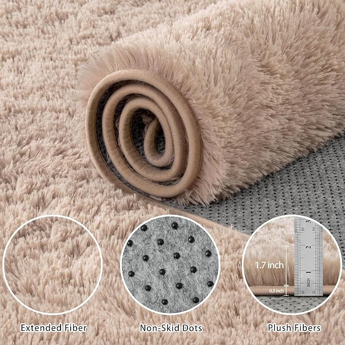 4x6 Area Rug for Living Room:Ultra Soft Fluffy Shag Beige Rugs,Large Fuzzy Plush Indoor Non Slip Carpet Washable Rug for Bedroom Kids Nursery Office Dorm Modern Decor(Beige 4'x6')