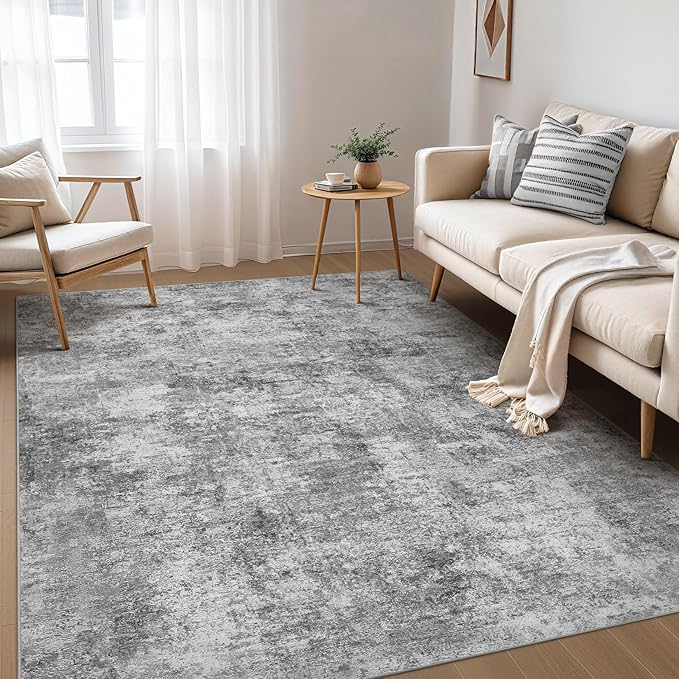 Nakagishi Boho 5x7 Area Rug Living Room Rugs Machine Washable Gray | Soft, Pet & Kid Friendly, Carpet for Living Room/Bedroom/Office/Kitchen/Nursery, Daily Home Decor Stain Resistant Moroccan