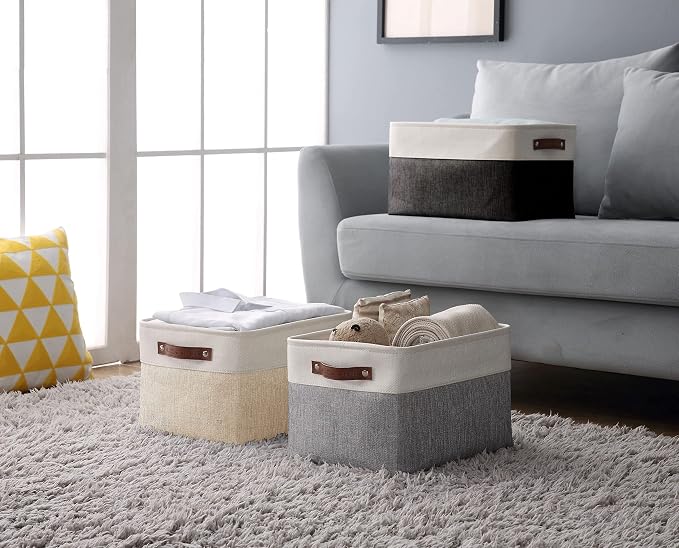 DECOMOMO Storage Bins, Large Fabric Storage Baskets for Shelves 3 Pack | 15 x 11 x 9.5 inches Decorative Linen Closet Organizers (Mixed Neutral)