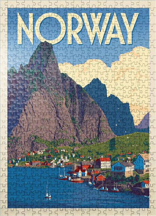 MyPuzzle Norway: The Land of Fjords, Vintage Poster - Premium 500 Piece Jigsaw Puzzle for Adults