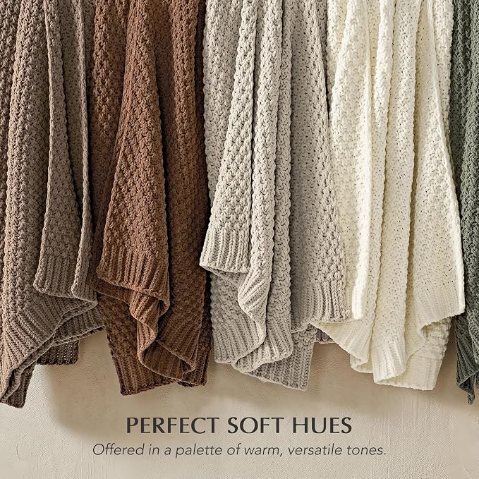 EVERGRACEHOME Chunky Chenille Knit Throw Blanket, 50 x 60, Burnt Orange | Sculpted Moss Stitch, Chic Modern Farmhouse, All-Season Warmth, OEKO-TEX® Certified, Elegant Blanket for Couch, Bed, Sofa