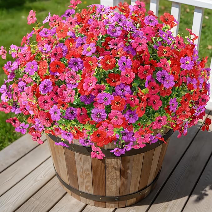 Alupssuc 48 Bundles Artificial Daisy Flowers UV Resistant for Outdoor Decor | Silk & Plastic, Spring Faux Plants Greenery, Bendable Stems, for Porch Patio Hanging Window Planter Yard Outside, 3 Colors