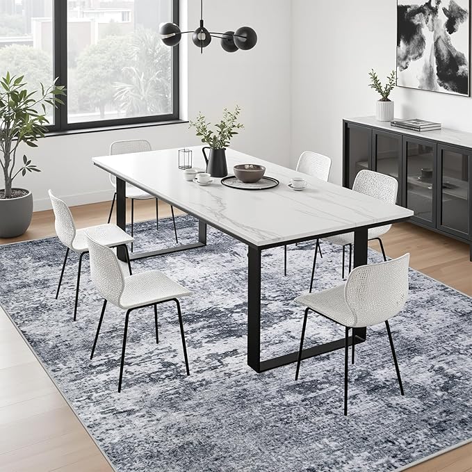 5x8 Area Rug Living Room Rug: Washable Modern Abstract Soft Thin Rug Indoor Floor No Slip Stain Resistant Carpet for Bedroom Dining Room Farmhouse Nursery Home Office - Grey