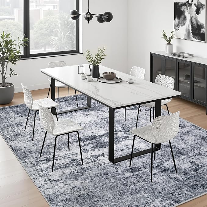 4x4 Area Rug Living Room Rug: Washable Modern Abstract Soft Thin Rug Indoor Floor No Slip Stain Resistant Carpet for Bedroom Dining Room Farmhouse Nursery Home Office - Grey
