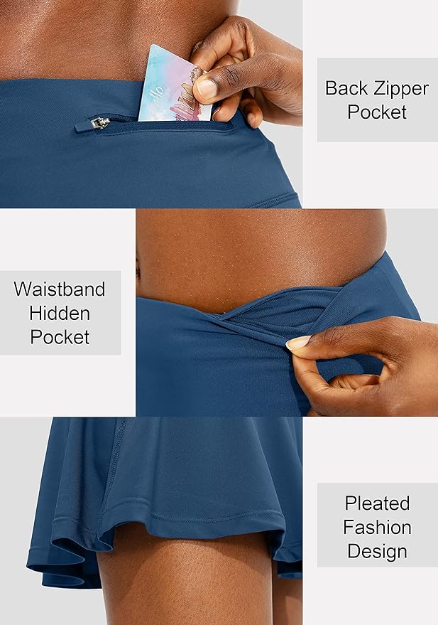 Pleated Tennis Skirt with 4 Pockets | 14", 3.5" High Waisted, Soft, Lightweight, Mesh Built-in Shorts, Dressy, Casual, Athletic, Golf, Skort for Women