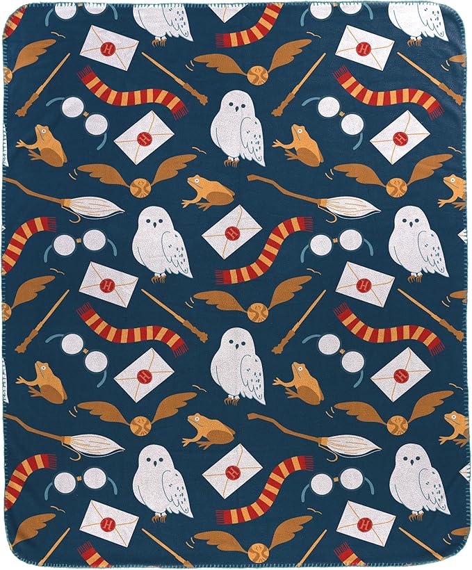Jay Franco Kids Plush Throw Blanket – Soft & Cozy Fleece Throw for Bedroom & Couch Décor, Official Licensed Product, Blue - Harry Potter, 40x50 - Travel Blanket