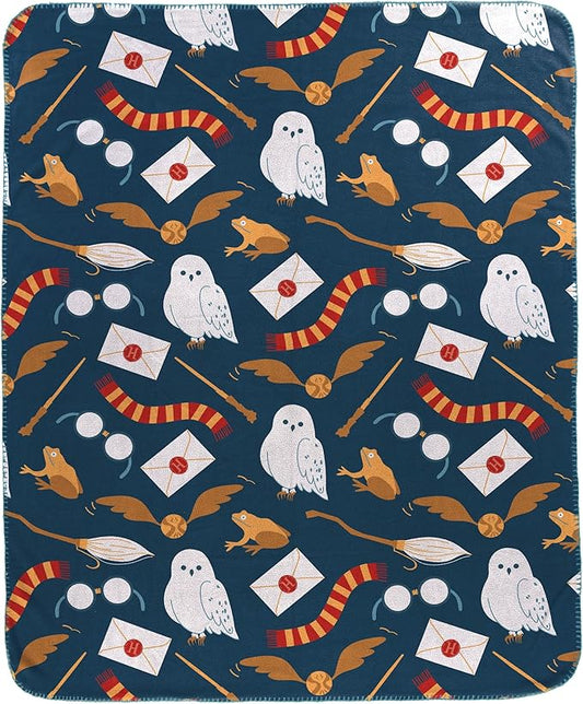 Jay Franco Kids Plush Throw Blanket – Soft & Cozy Fleece Throw for Bedroom & Couch Décor, Official Licensed Product, Blue - Harry Potter, 40x50 - Travel Blanket