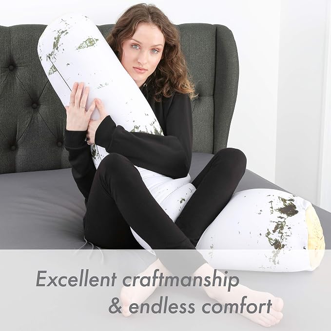 Log Birch Microbead Body Pillow - Straight Long Pillows for Comfort or Use During Pregnancy- Spandex 85% / Nylon 15% - Spongy Cooling Hypoallergenic Outer Fabric - 50" X 8" - Side Sleepers