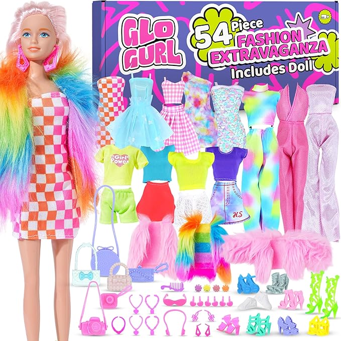 54 Pcs, 11.5 inch Doll Included, Extra Trendy Doll Clothes & Accessories Set | Girls Gift for Ages 5-7, Kids Toys for 3, 4, 5, 6, 7, 8 Year Old Birthdays or Any Occasion