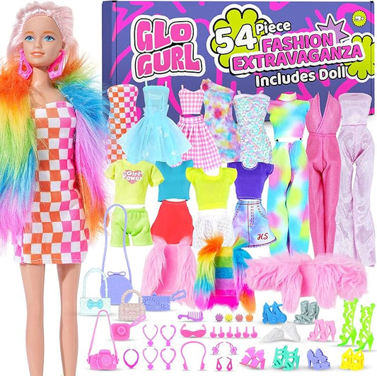 54 Pcs, 11.5 inch Doll Included, Extra Trendy Doll Clothes & Accessories Set | Girls Gift for Ages 5-7, Kids Toys for 3, 4, 5, 6, 7, 8 Year Old Birthdays or Any Occasion