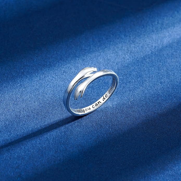 Yesteel Valentines Gifts for Kids Teen Girls - S925 Sterling Silver Hug Ring for Teen Girls Women, Adjustable Ring Jewelry Mothers Day Birthday Gifts for Daughters Mom Sister Wife Friends Grandma