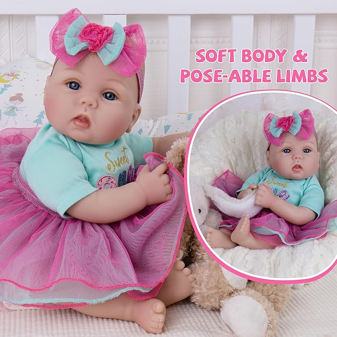 Milidool Lifelike Reborn Baby Dolls - 18 Inch Real Life Realistic Newborn Baby Dolls Girl with Soft Weighted Body Gift Set for Kids Age 3+