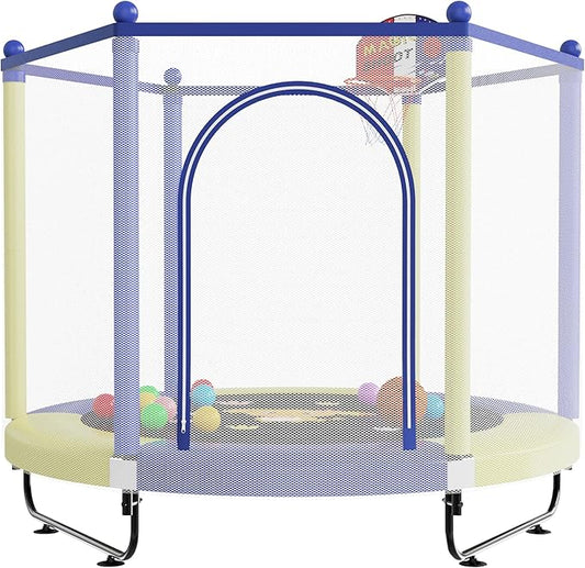 VGMiu 60" Trampoline for Kids, 5 FT Indoor & Outdoor Toddler Baby Trampoline with Basketball Hoop, Safety Enclosure, Birthday Gifts for Kids, Gifts for Boy and Girl, Age 3-8