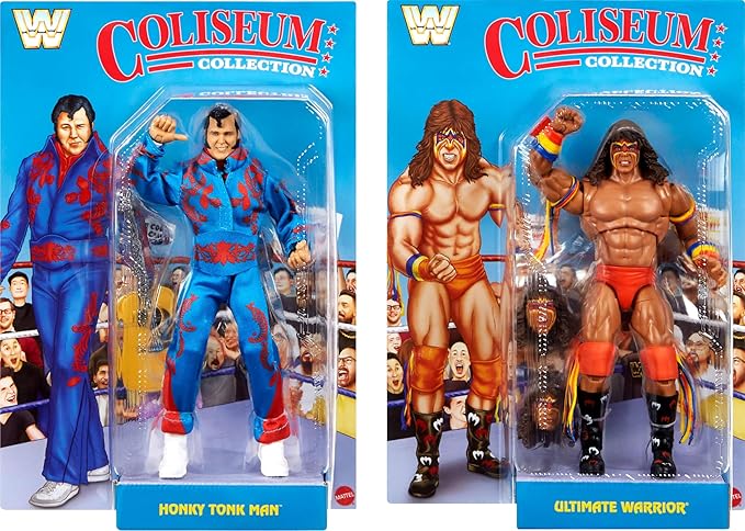 Mattel WWE Coliseum Collection Action Figure 2-Pack, Set with Ultimate Warrior & Honky Tonk Man 6-inch Collectibles & Accessories Including Swappable Parts