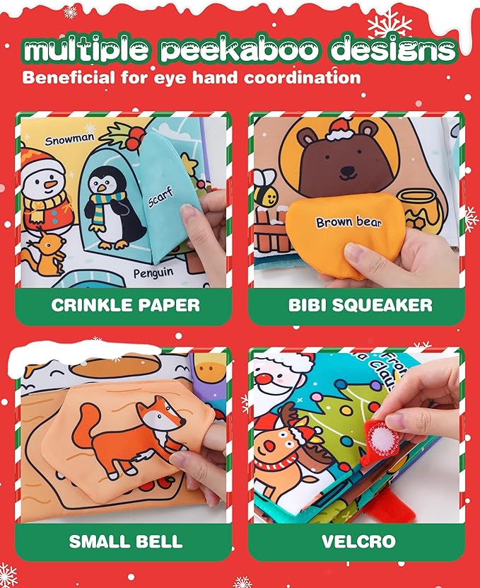 Jollybaby My Baby First Christmas Book Toys for Toddler 6-12-18-36 Months, Car Seat Stroller Crib Hanging Toy, Christmas Stocking/Socks Stuffers Gifts for Tummy Time Infants/Newborns Boy and Girl