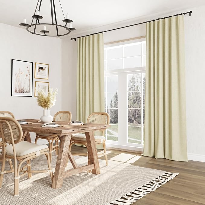 Guken 100% Blackout Linen Curtains for Bedroom 90 inches Long, Thermal Insulated Room Darkening Black Out Drapes for Living Room, Back Tab Rod Pocket 2 Panels Set,Cream Yellow,52x90