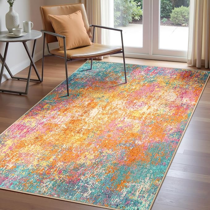 RELEANY Washable 4'x6' Abstract Area Rug for Living Room Starlight | carpet for bedroom, kitchen, office, hallway and entryway, printed pattern, non-slip, soft, stain-resistant, easy to clean