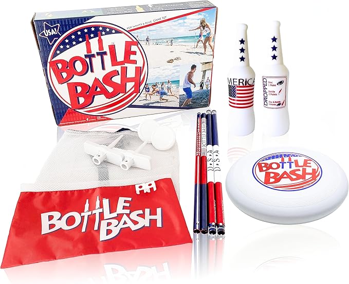 Bottle Bash Outdoor Flying Disc Game Set – Frisbee Toss Backyard and Beach Game for Family, Adult & Kids - Beersbee & Polish Horseshoes