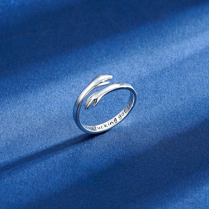 Yesteel Valentines Gifts for Kids Teen Girls - S925 Sterling Silver Hug Ring for Teen Girls Women, Adjustable Ring Jewelry Mothers Day Birthday Gifts for Daughters Mom Sister Wife Friends Grandma