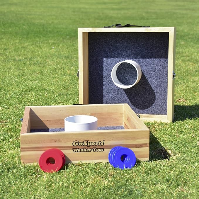 GoSports Premium Birch Wood Washer Toss Game - Portable Set Includes 2 Targets and 8 Washers - For Backyard and Outdoor Acitivies for Family and Adults