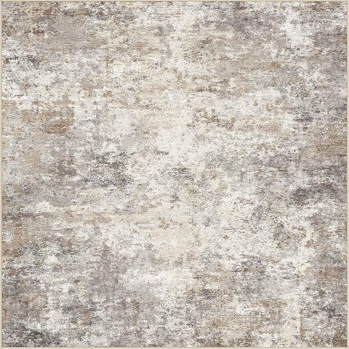 UERMEI Square Area Rugs : Washable 8x8 Neutral Modern Abstract Carpet for Living Room Bedroom - Soft Floor Mat with Non Slip Backing for Kitchen Nursery Dorms Farmhouse Home Decor - Brown Grey