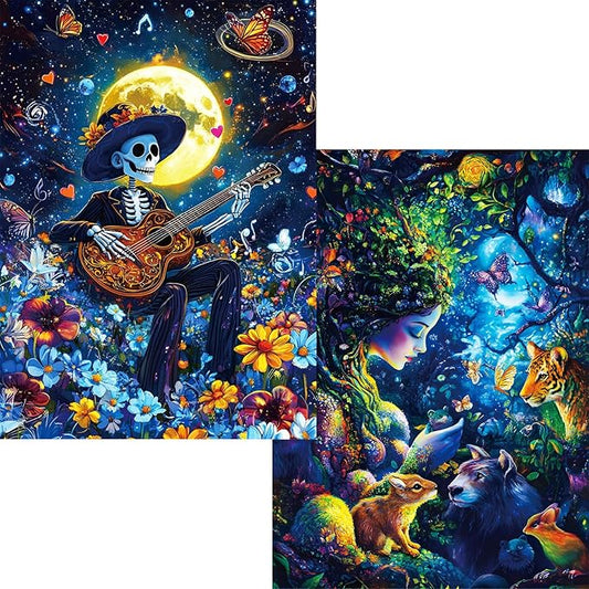 1000 Piece Jigsaw Puzzles for Adults,Puzzles 1000 Pieces 2 Pack Fantasy and Music Theme, Enchanted Forest Design, Challenging Puzzles for Game Night, Ideal for Gift Giving