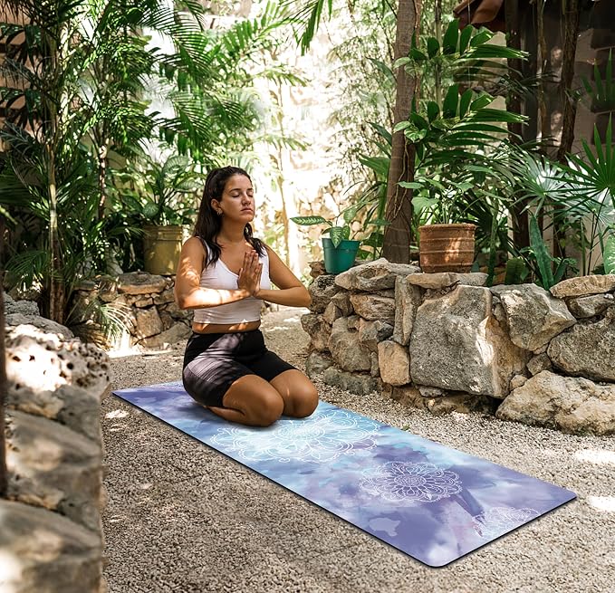 nuveti Printed Travel Yoga Mat-1/16 Inch Thick Non Slip Fitness Workout Mat with Carrying Bag, Foldable Lightweight Suede & Natural Rubber Yoga Mat for Yoga Pilates and Fitness 72" L x 24" W x 1.5mm