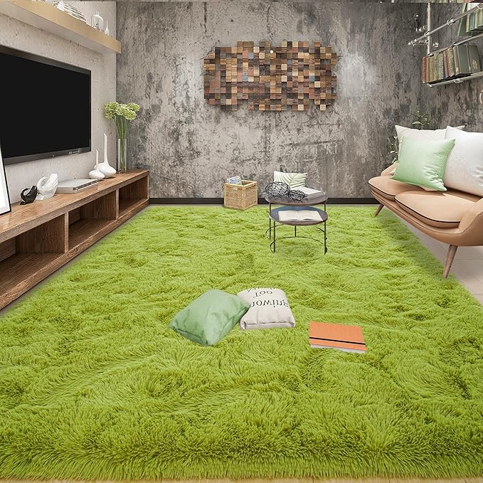 Tepook Fluffy Grass Green Rugs for Living Room Bedroom, 5x8 Soft Area Rug Moss Green Kids Girls Boys Rug, Indoor Plush Shaggy Non-Slip Carpet for Nursery Classroom Dorm Home Decor