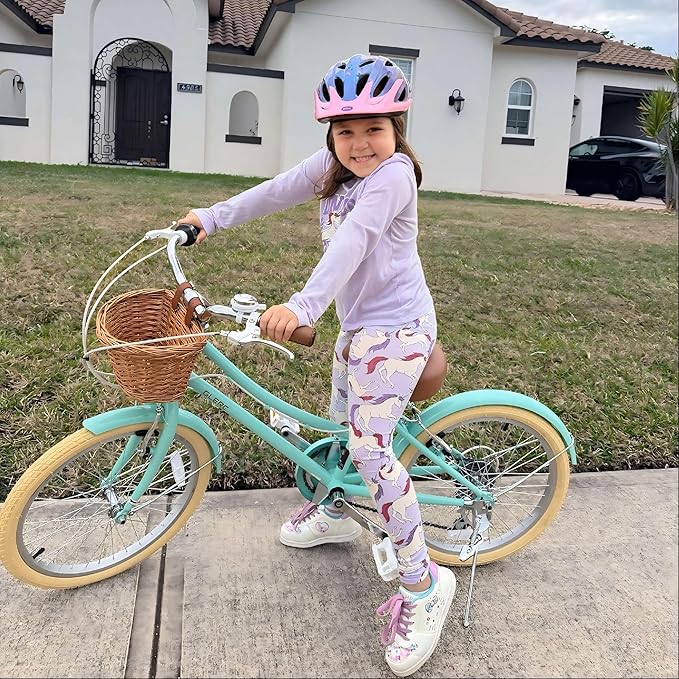 Glerc 20 24 26 Inch Beach Cruiser Bike, 6-Speed Hybrid City Bicycle for Girls Youth and Over 6 Years Old, Missy Bike with Wicker Basket & Lightweight, Multiple Colors