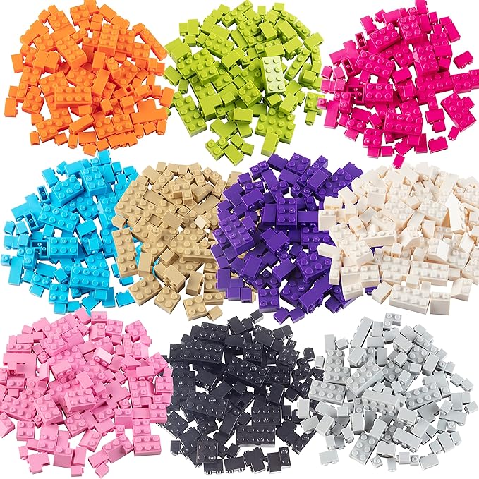 SCS Direct Building Block Friends Pastel Bricks- 1000 Pcs Bulk Set-10 Colors with 27 Roof Pieces - Compatible with& Tight Fit with All Major Brands- Great for Activity Table & School Project Kids Gift