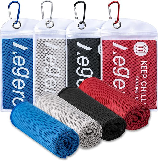 Aegero 4 Pack Cooling Towel (40"x12"), Cooling Neck Wraps,Soft Breathable Chilly Towel, IceTowel, Microfiber Towels for Yoga, Sport, RunninGym, Camping, Fitness, Workout & More Activities(Multicolor3)