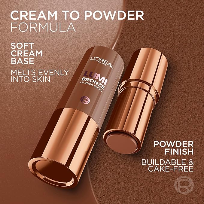 L'Oreal Paris Lumi Bronze Le Stick Soleil Bronzer Stick, Cream-To-Powder Bronzer For A Sunkissed Face Makeup Glow, 110 Toasted Sunlight