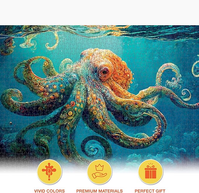 Cross & Glory Jigsaw Puzzles 1000 Pieces for Adults | Deep Blue Octopus Odyssey | Ocean Octopus Puzzles for Adults | Challenging Brain Teaser Ocean Puzzle | 20 x 27 Inches