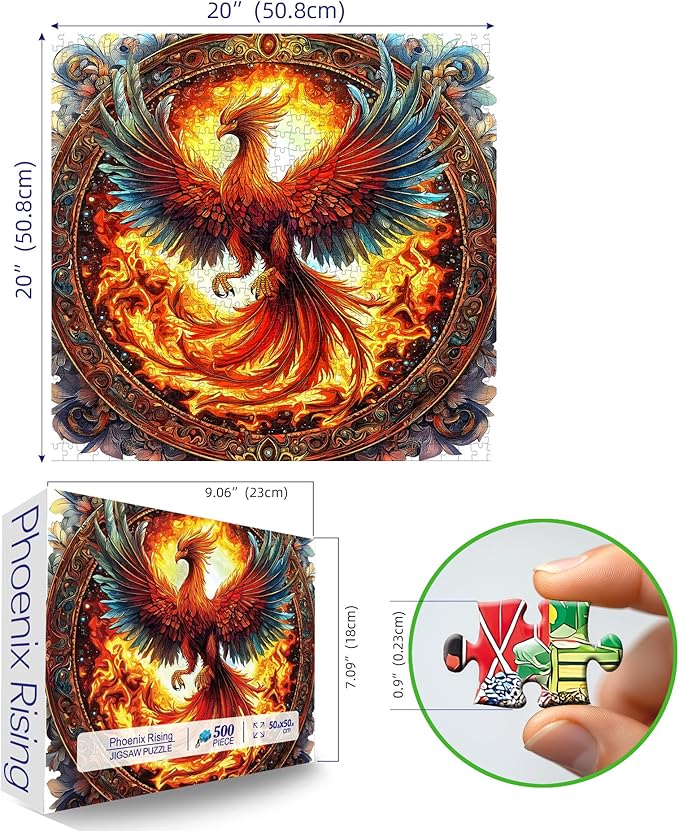 Phoenix Rising Jigsaw Puzzle - Challenging 500 Piece Puzzle for Adults | Unique Family Activity | 20x20 Inch - Great for Mindfulness & Relaxation