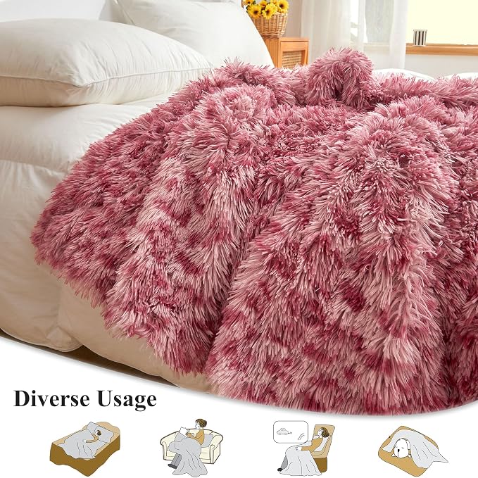 XeGe Luxury Faux Fur Leopard Print Throw Blanket, Soft Cheetah Print Fluffy Bed Blanket, Shaggy Plush Decorative Couch Blanket, Cute Furry Animal Print Fuzzy Blanket for Sofa Bed Couch, Pink, 60x80