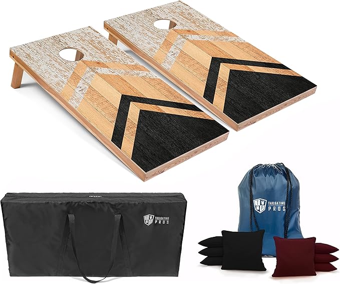 Tailgating Pros Lightweight Cornhole Boards - 4'x2' Modern Wooden Designs Cornhole Game w/Carrying Case & Set of 8 Corn Hole Bean Bags w/Tote
