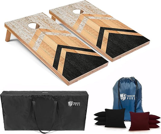 Tailgating Pros Lightweight Cornhole Boards - 4'x2' Modern Wooden Designs Cornhole Game w/Carrying Case & Set of 8 Corn Hole Bean Bags w/Tote