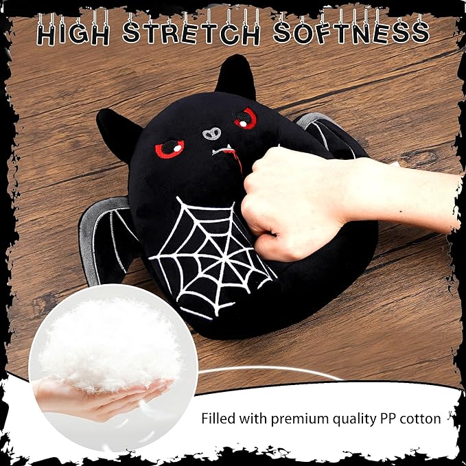 Halloween Stuffed Animal Plush Toy - 8 Inch Spider Web Black Bat Plush Pillow Soft, Cute Stuff Animals Plushies Toys Gifts for Kids Girls Boys, Halloween Birthday Party Decorations