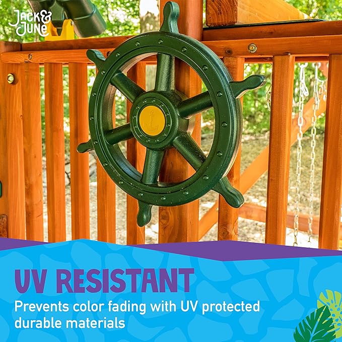 Jack and June Yellow and Green Captain Ship Wheel Swing Set Accessory for Any Playset