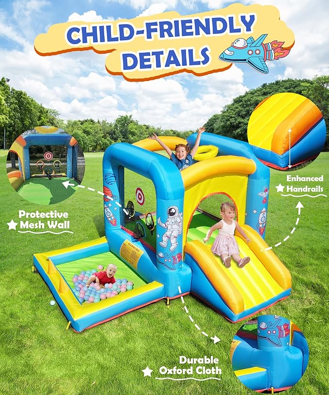 Inflatable Bounce House with Blower for Kids 3-6 y/o, Jumping Castle with Slide, 112x63x67'' Toddlers Bouncer with Ball Pit, Bouncy House for Indoor/Outdoor