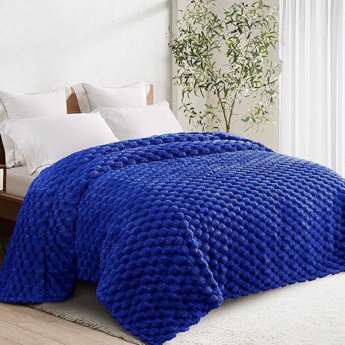 Whale Flotilla Soft Fleece King Size Bed Blanket Luxury 3D Jacquard, Blue | Lightweight Breathable Coverlet Bedspread for All Seasons, Super Cozy Plush Fluffy Fuzzy Decorative Blanket for Bed, 90"x104"