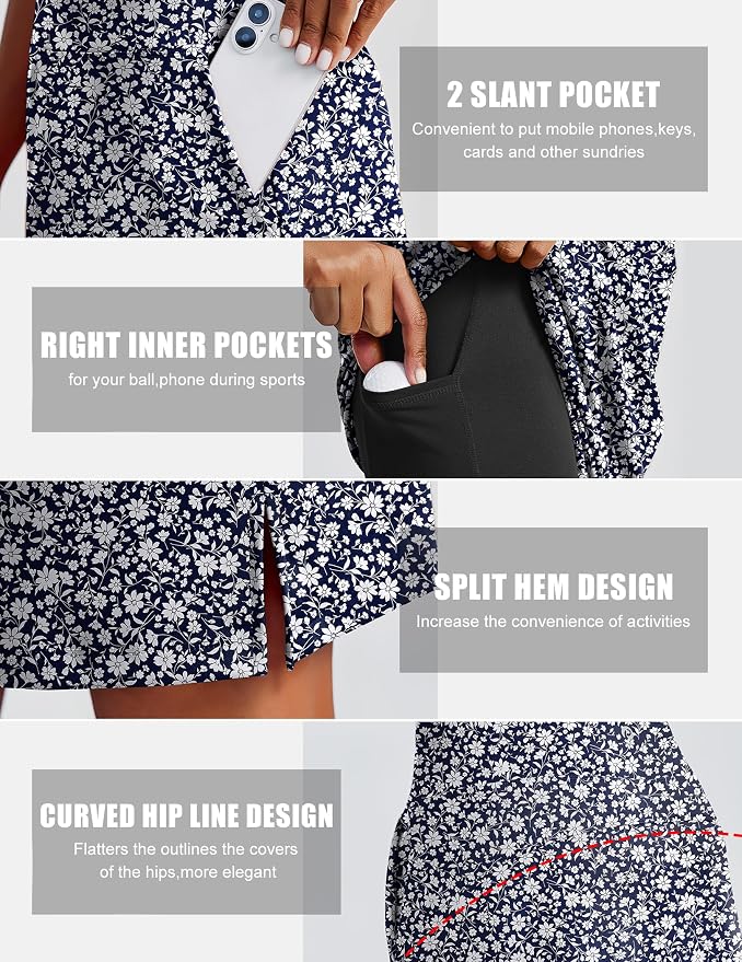 PINSPARK 20" Skorts for Woman Knee Length UPF 50+ Golf Skirts | 4 Pockets, Built-in Shorts, High Waisted, Split Hem, Silky-smooth, Moisture-wicking, for Golf Athletic Tennis Workout Casual